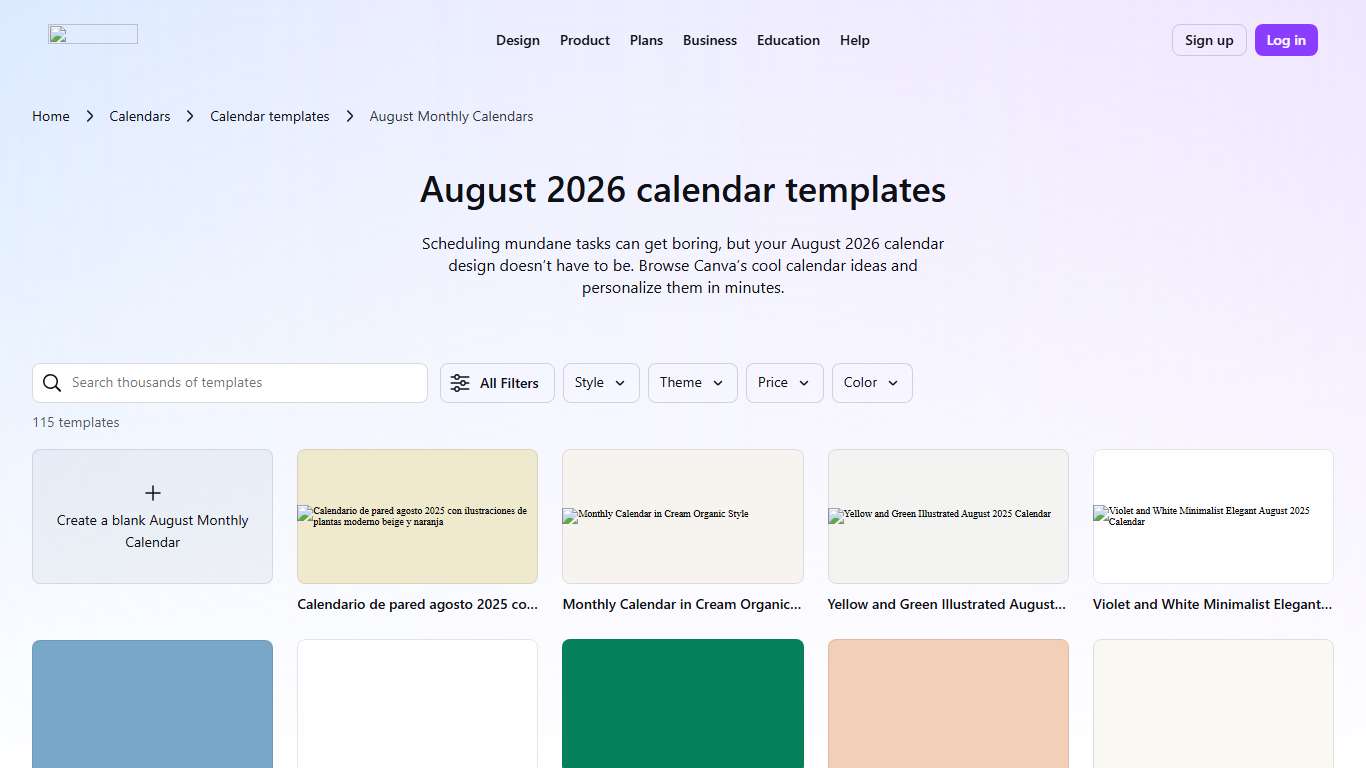Free printable August 2026 calendar templates Canva